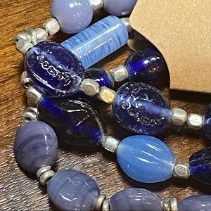 Vintage Cobalt Blue Glass Beaded Multi-Strand Bracelet